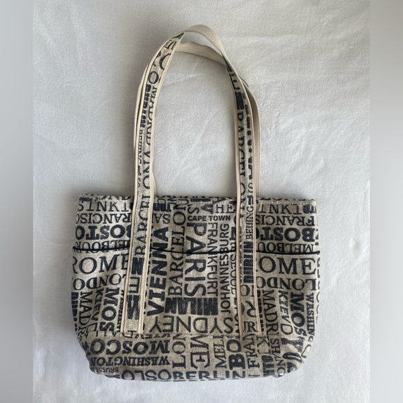 Berkshire Bags Large Tote Bag Famous Cities Graphic Travel Polka Dot Lining - Picture 5 of 16
